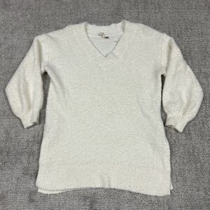 Pilcro Anthropologie Sweater Womens Small Ivory Teddy V-Neck Tunic Wool Blend